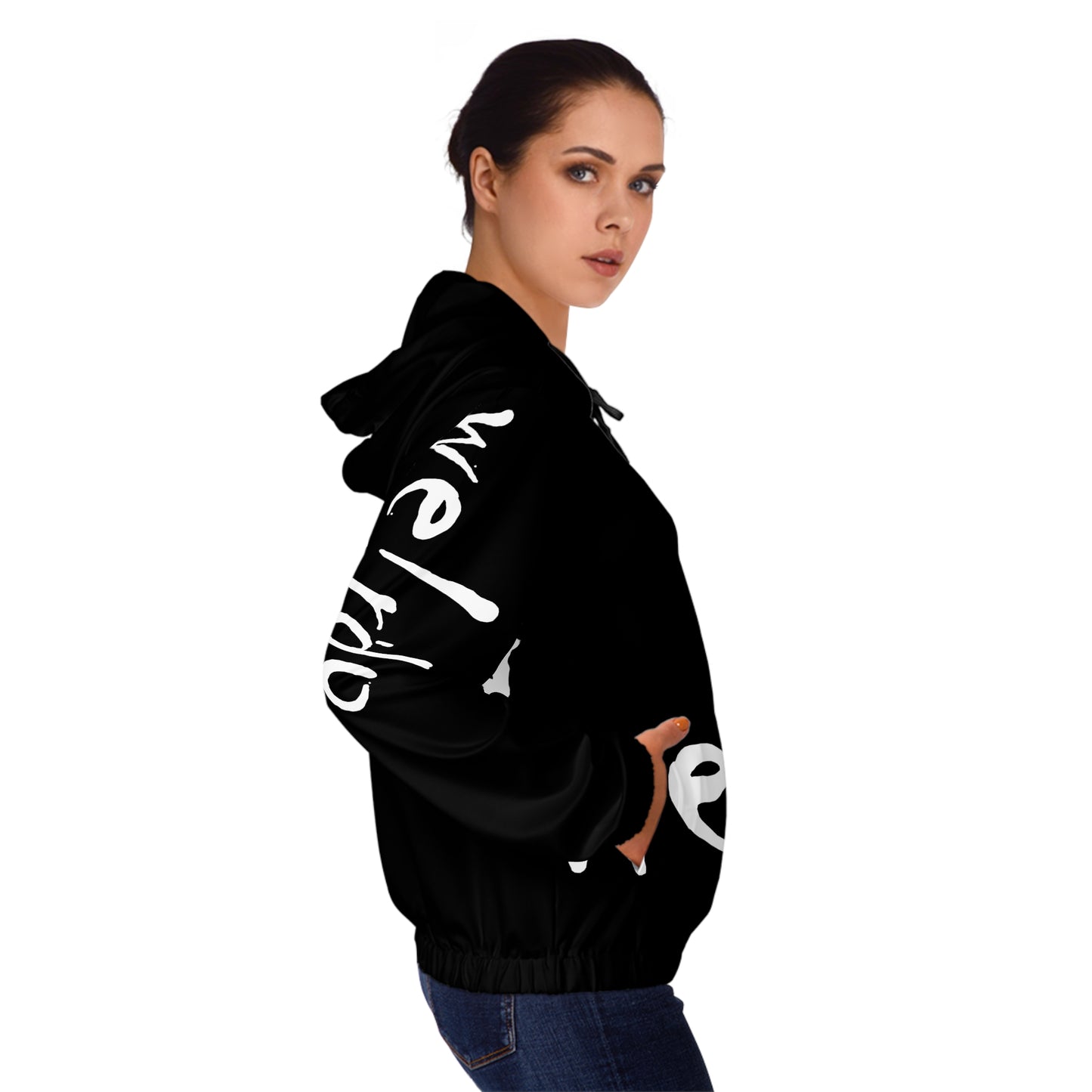 We!rdo Women’s Black Full-Zip Hoodie (AOP)