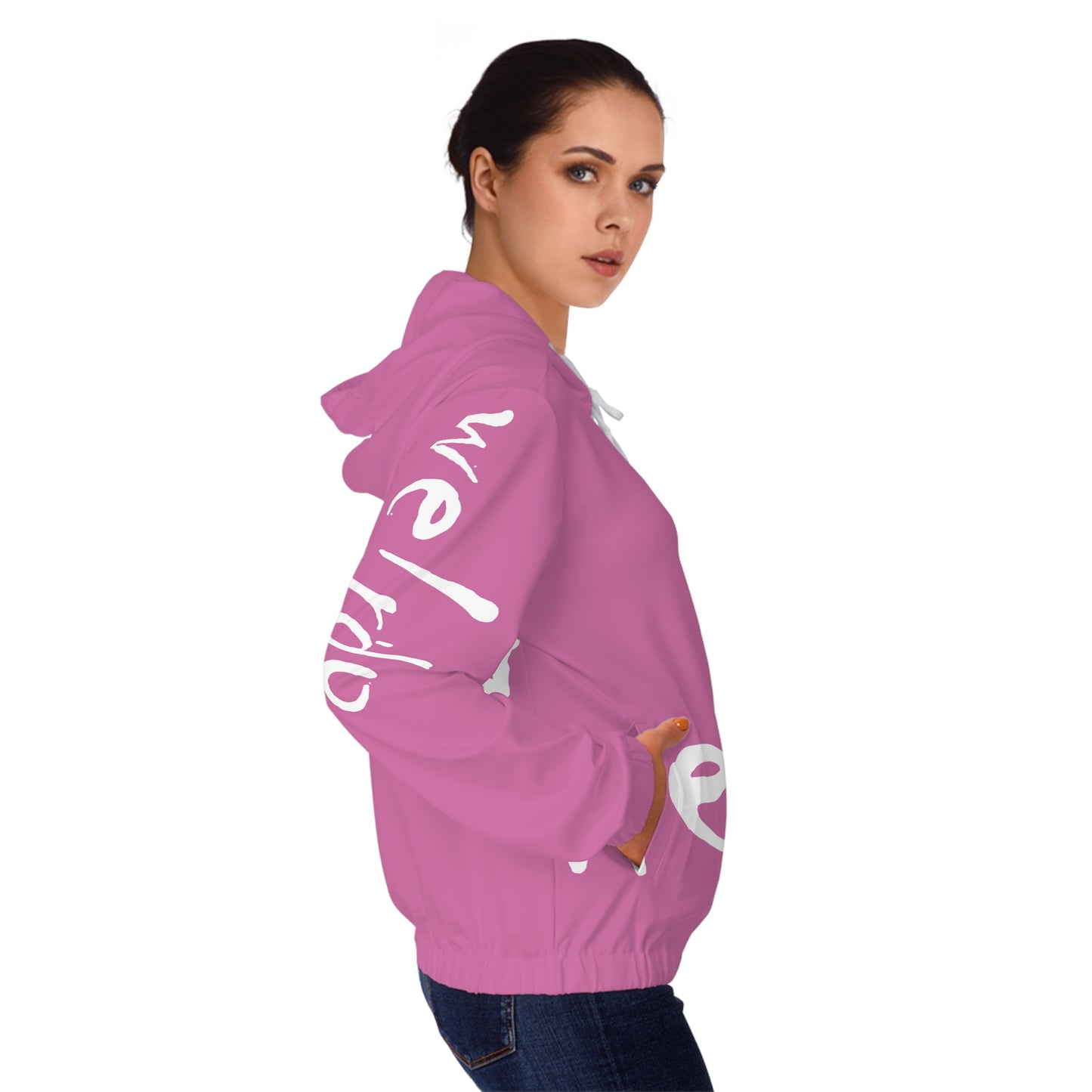 We!rdo Women’s Light Pink Full-Zip Hoodie (AOP)