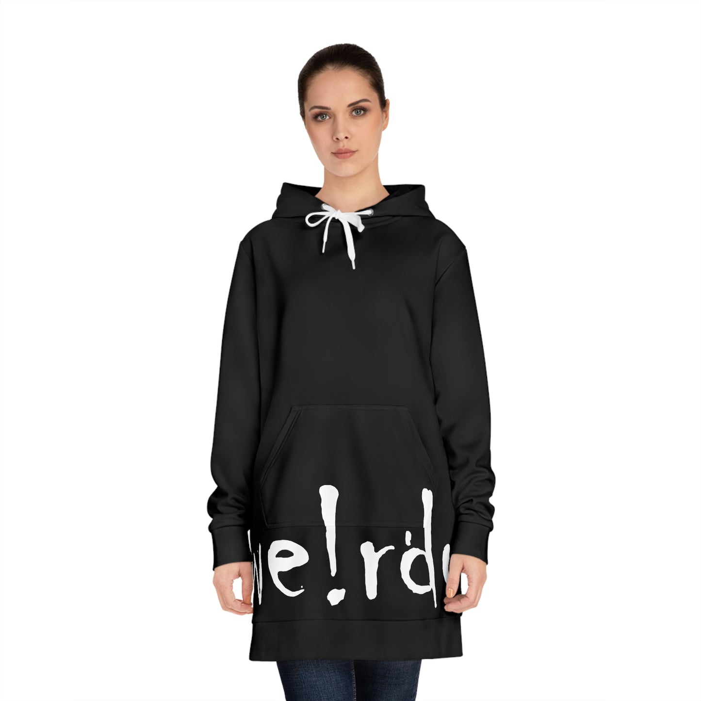 We!rdo Women's Black Hoodie Dress (AOP)