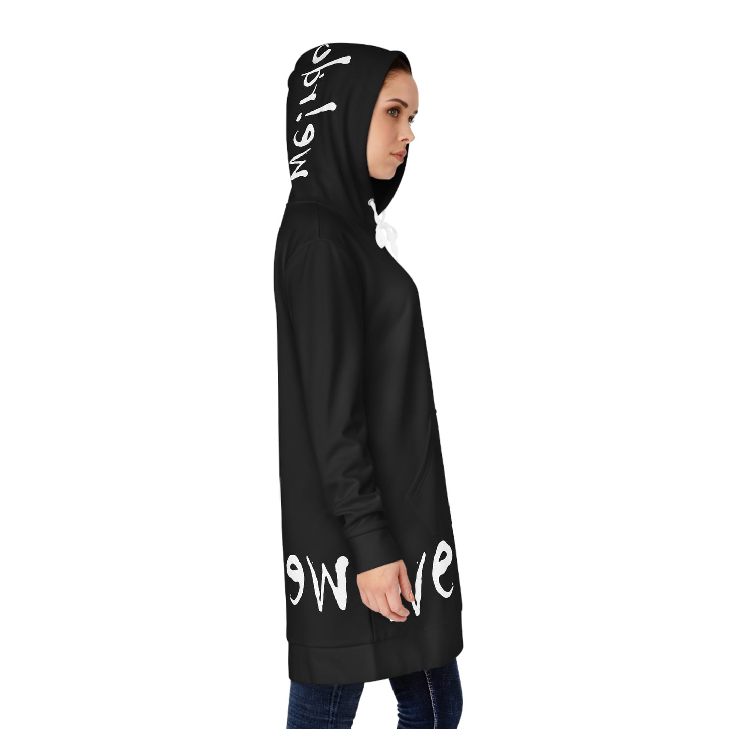 We!rdo Women's Black Hoodie Dress (AOP)